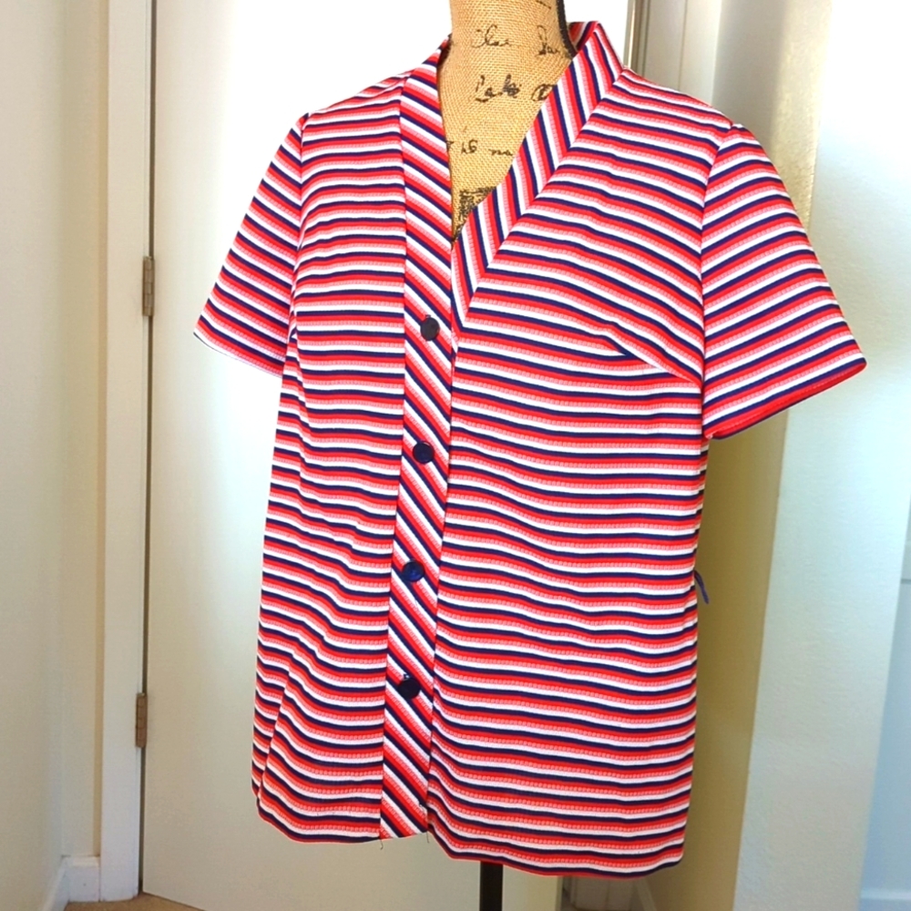 Vintage Polyester Red, White, And Blue